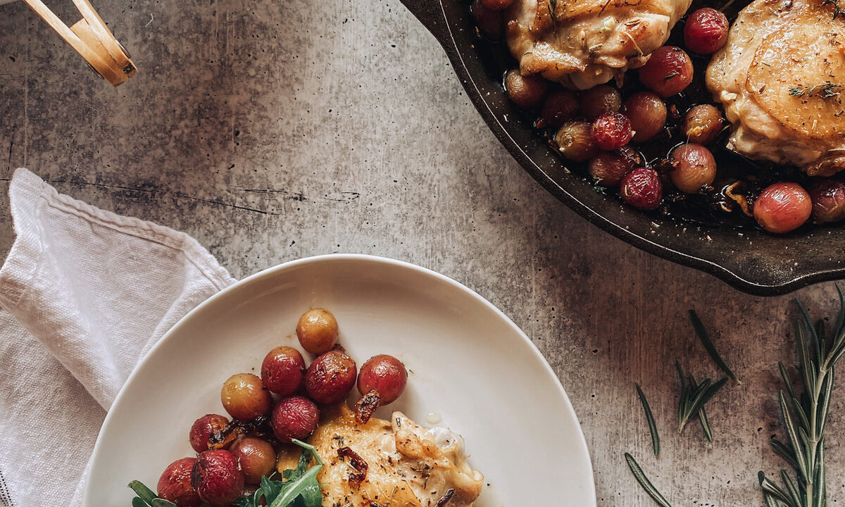 Herbed Chicken Thighs with Roasted Grapes