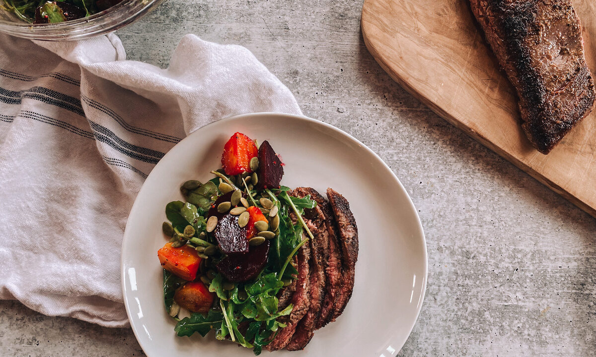 Pan-Seared Flank Steak with Beet and Arugula Salad