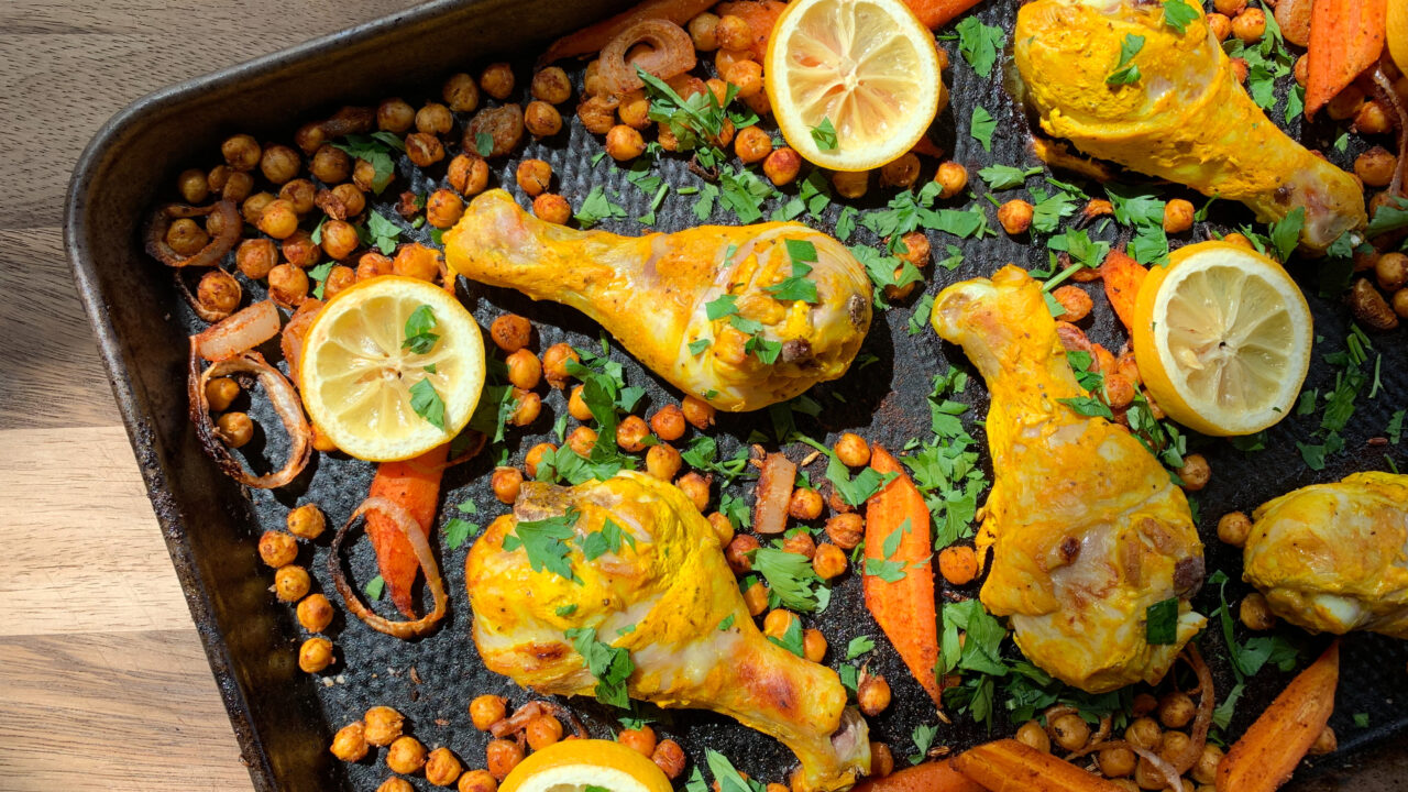 Sheet Pan Chickpea, Carrot and Lemon Turmeric Chicken